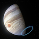 Depiction of stratospheric winds near Jupiter’s south pole.